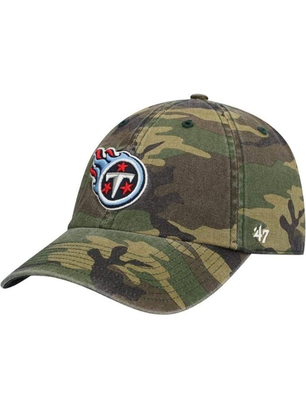’47 Tennessee Titans NFL Clean Up Adjustable Camo Hat Cap One Size 100% Cotton